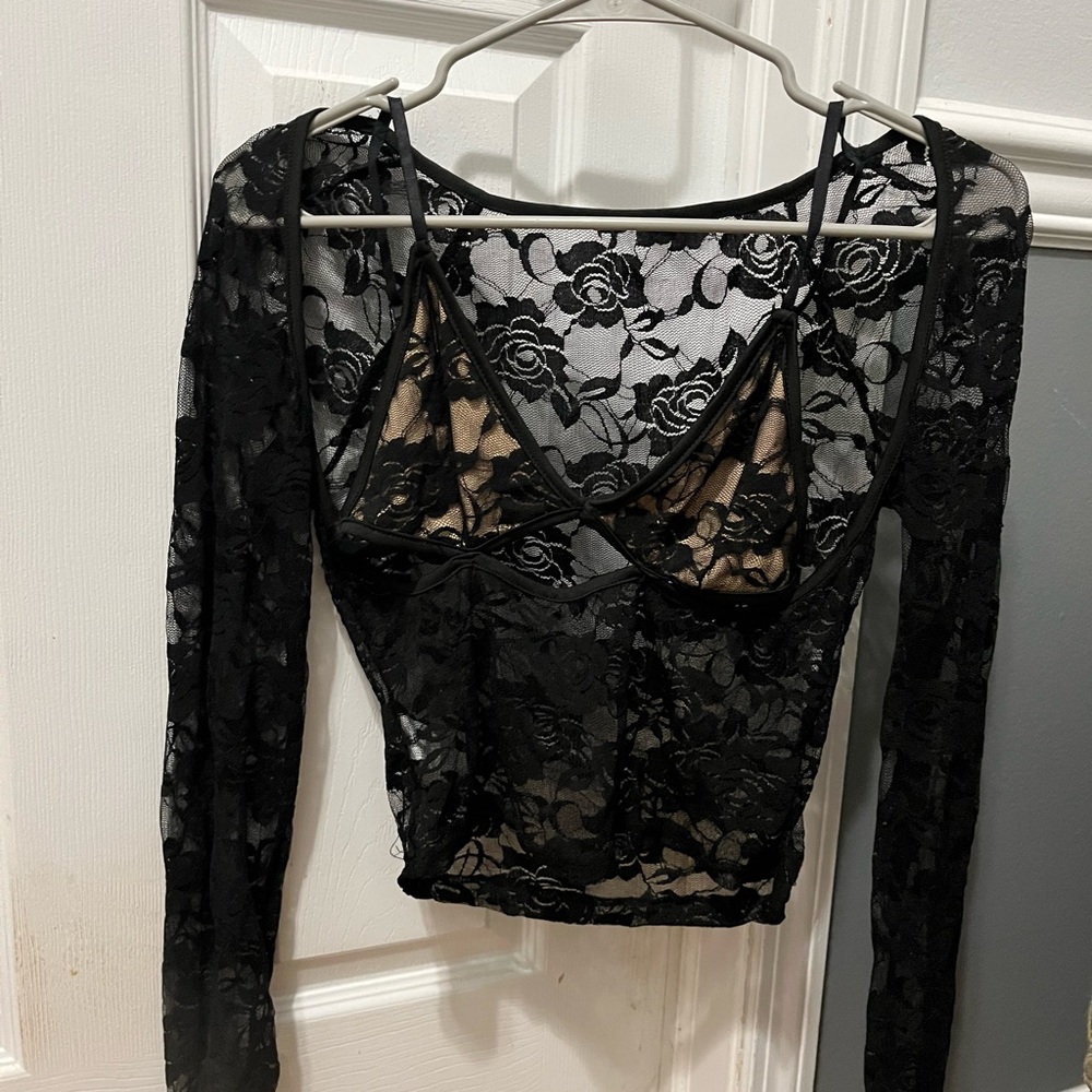 Black Lace Long Sleeve Top